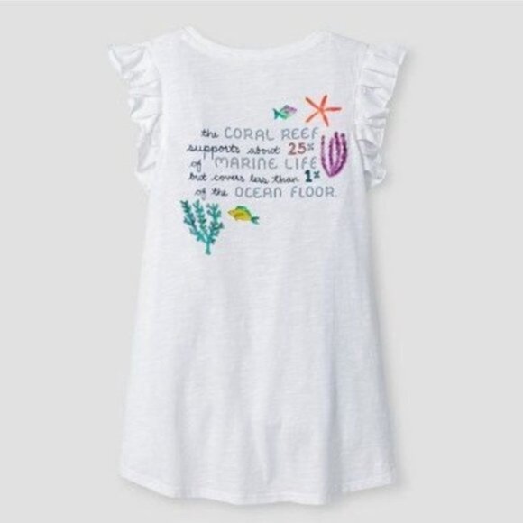 Cat & Jack | White Short Sleeve Ruffle Coral Reef Tee | Size Extra Large (14-16) - Picture 2 of 13